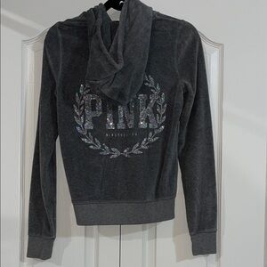 PINK Victoria’s Secret Gray Hoodie with sequinLogo back Small